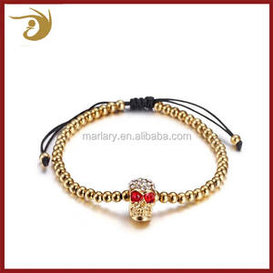 18k <span class=keywords><strong>oro</strong></span> plateado <span class=keywords><strong>de</strong></span> acero inoxidable <span class=keywords><strong>de</strong></span> <span class=keywords><strong>la</strong></span> joyería <span class=keywords><strong>de</strong></span> <span class=keywords><strong>la</strong></span> semilla Mens pulseras <span class=keywords><strong>de</strong></span> cuentas rojo ojos cráneo pulsera - Product Image 1
