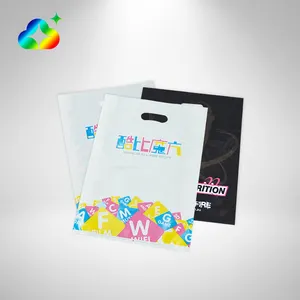 Bolsas de plástico con mango troquelado, embalaje de regalo de compras plegable reutilizable personalizado, con impresión de logotipo