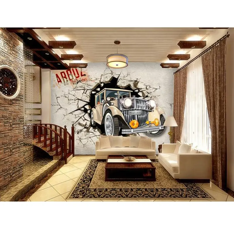 Wallpaper Kamar Tidur Anak Stereo 3D DIY Kreatif Ruang Anak-anak Mural Mobil Merek Wallpaper