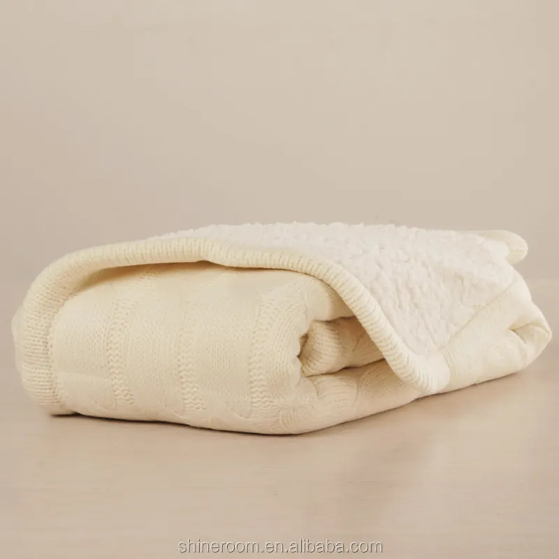 Super Soft Double Layer Cable Knit with Sherpa Backing Baby Blanket