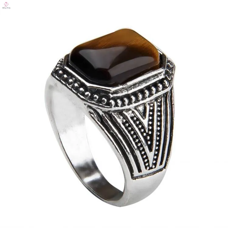 Designer cheap turkish tiger eye stone stainless steel ring jewelry