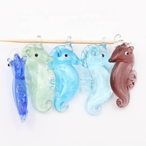 Pendentifs <span class=keywords><strong>en</strong></span> verre de Murano bon marché, feuille d'<span class=keywords><strong>argent</strong></span>, hippocampe, figurines de poissons miniatures, animaux marins, pour pendentifs de mode, breloques - Product Image 5