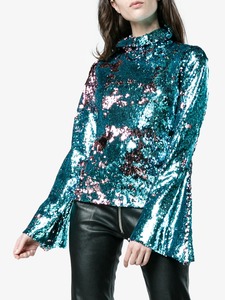 New Design Popular High Neck Long Sleeve <strong>Sequin</strong> <strong>Top</strong> Ladies Blouses &amp; <strong>Tops</strong> - Product Image 4