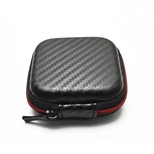 GlobalCrown 블랙 미니 지퍼 스퀘어 휴대용 케이스 헤드셋 이어폰 파우치 스토리지 가방