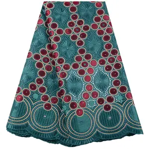 2019 Bordir Kain Renda Katun Kering Afrika Kualitas Tinggi Tekstil Kain Katun dengan Manik-manik untuk Gaun Jahit Wanita 1468