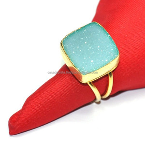 Nuevo diseño Anillo de piedras preciosas Druzy azul Anillo de Plata de Ley 925 con ajuste de bisel chapado en oro Anillo de moda Fiesta de regalo de boda. - Product Image 4