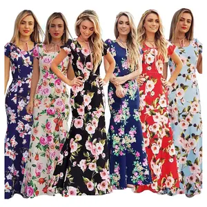 Vestiti delle donne del manicotto del bicchierino di stampa floreale mermaid casual maxi vestito lungo