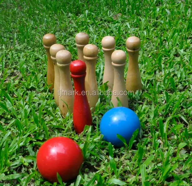天然木スキトルズ/木製ボウリングセット/木製ボウリングピンとボール