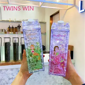 New Products Square Plastic Water Bottle Cartoon Milk Shape Bottle 812