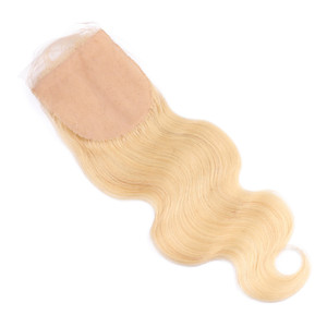 #613マレーシアボディウェーブヘアクロージャーピースバージンブロンドウェーブシルクベースクロージャー