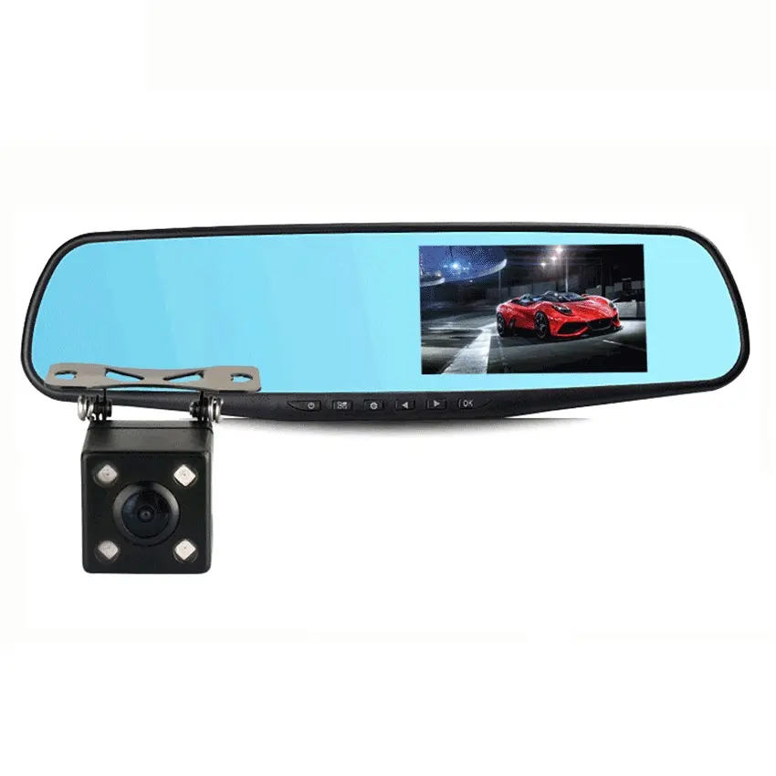 Автомобильный видеорегистратор Full HD 1080P, Автомобильное зеркало заднего вида 4,3 дюйма, цифровой видеорегистратор с двумя объективами, Регистрационная видеокамера