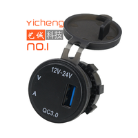 Cargador de Coche con Puerto USB QC3.0 de 12V/24V CC, Medidor de Voltaje de Batería, Amperímetro, Voltímetro Digital