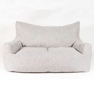 Chaise large à deux places gris sésame avec dossier et accoudoirs Remplissage en mousse déchiquetée Chaise longue rembourrée en mousse à 2 places