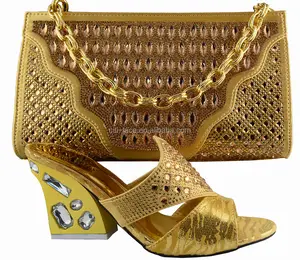 GF52 High Quality Wedding shoes and bags Gold color Italy designs Matching Shoes and Bag Set Wholesale