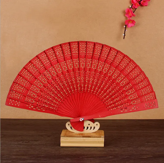 Custom wedding Lotus wood 21cm foldable hand held Fans