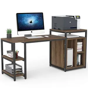 Meja Komputer dengan Rak Penyimpanan Home Office Meja dengan Printer Stand & Rak Buku Menulis PC Tabel