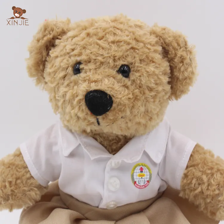 Peluche de oso suave OEM con uniforme escolar para niña y logo