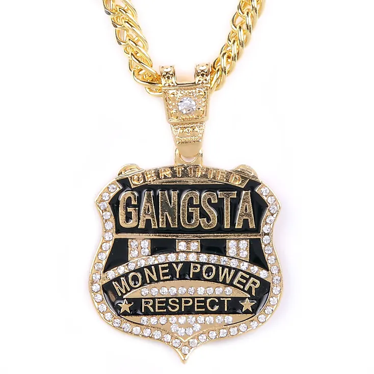 Men's Black Gangsta Money Power Respect Pendant Hiphop Jewelry