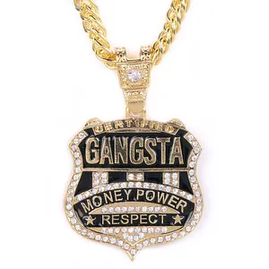 Erkek Siyah Gangsta Para Güç Saygı Kolye Hiphop Takı