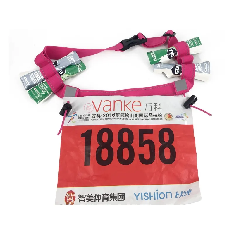 Reflective Triathlon Marathon Running elastic Sport accessory Custom Race Tri Bibs Number Belt with 6 Gel Holders Energy Bars