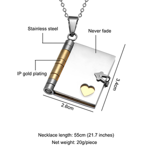 Fornitore della cina personalizzato semplice Argento Oro Libro In Acciaio Inox Ciondolo Cuore <span class=keywords><strong>Collana</strong></span> - Product Image 3