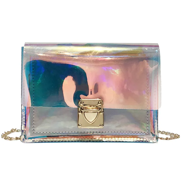 Bolso de mujer verano mini jalea de láser bolsa de la cadena, impacto único hombro oblicuo bolso transparente de la bolsa