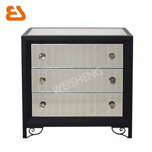 3 cajón de madera negro y <span class=keywords><strong>champagne</strong></span> espejo gabinete con patas de metal - Product Image 1