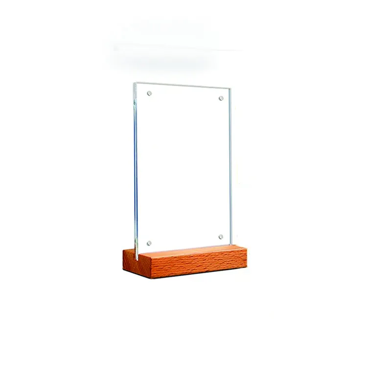 Free Sample Wholesale Clear Acrylic Sign Holder With Wooden Base
