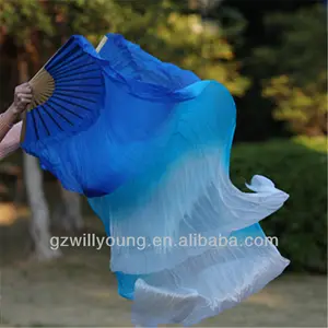2PCS (ซ้าย + ขวา),PURE Silk Belly Dance พัดลม Veils,ขนาด 1.8*0.9M, BLUE/TURQUOISE/สีขาว