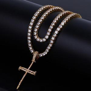 DIY <strong>Gold</strong> Plated Zircon <strong>Ankh</strong> Key Cross Pendant Tennis Chain <strong>Necklace</strong> - Product Image 4