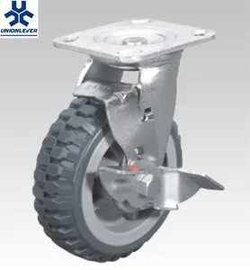 Roda de rodas com freio lateral, 8 polegadas, placa industrial, rotação pu