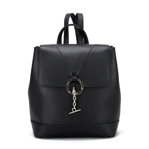 fashion black genuine leather backpack for women