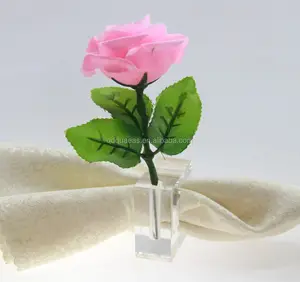 Anneau de serviette en cristal carré avec vase à fleurs, porte-serviette, vente en gros, moins cher, 50 pièces