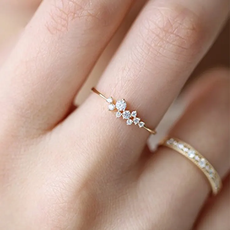 Dainty Stackable Ring 925 Sterling Silver 14K Gold Cluster Ring For Women