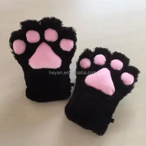 Nero Pelliccia di Gatto Zampe Guanti Lupo Cane da Orso Mani Costume Cosplay Artigli Morbido per Adulti