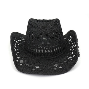 Western Cowboy <strong>Straw</strong> Hat Summer Handmade Hollow <strong>Fedora</strong> for Promotion - Product Image 4