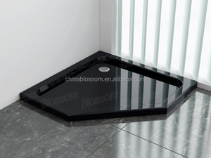 Baki Pancuran Pentagon Besar dari Akrilik ABS Putih Hitam Murni Eropa untuk Kamar Mandi - Product Image 3