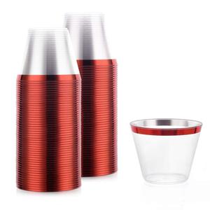 9 oz Red Rim Plastic Disposable Cocktail Cups 50 count Wedding Parties Toasting wine glasses Party Cocktail Cups