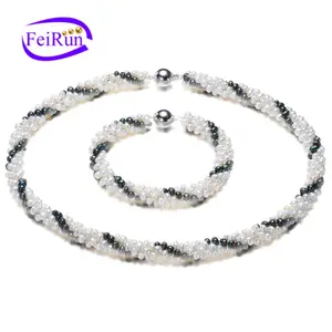 FEIRUN 3mm AA potato 925silver pearl set jewelry, cultured pearl set, original pearl set