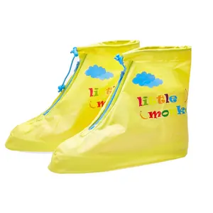 Outdoors Girls Baby Customized logo printed Reusable Children's Plastic waterproof rain shoes cover for kids