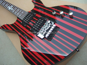 Guitare électrique à 6 cordes à rayures-couleur noir et rouge - Product Image 4