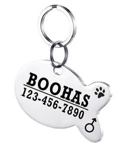Etiquetas de acero inoxidable para identificación de mascotas, accesorios para Collar de perros y gatos, grabado, Tel, etiqueta de nombre