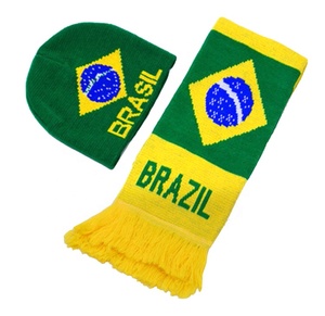 Logo personnalisé Écharpe Club de Football 100% Acrylique Tricoté Jacquard Brésil Chapeaux Écharpe pour <span class=keywords><strong>2022</strong></span> Football Qatar - Product Image 1