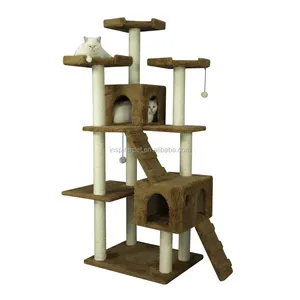 Kotak karton cokelat menara pendakian gores OEM Mainan CATNIP modis kucing lucu Diy Menara pohon kucing mewah mode kayu besar