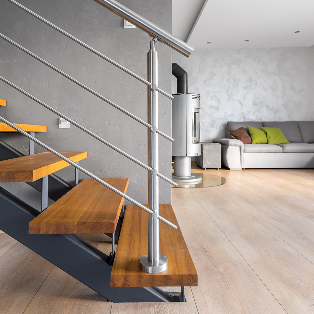 Деревянная лестница, современная лестница с поручнями из нержавеющей стали
