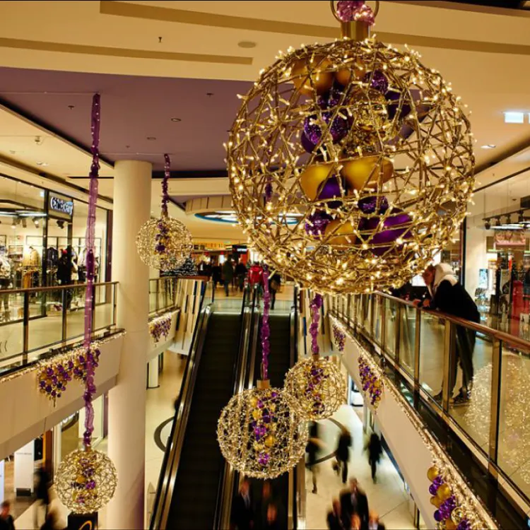 Shopping Center Hanging Golden Wire Christmas Ball Lights Decoration