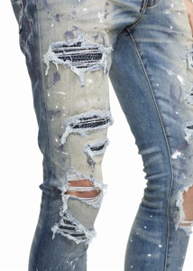 Jeans para Hombre Yiwu Demand Crystal Painter Destory Jeans Clásicos en Color Índigo - Product Image 6