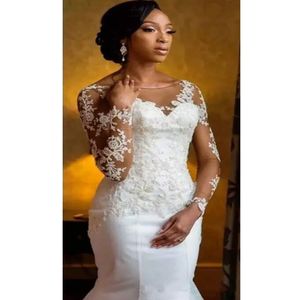 <span class=keywords><strong>Abito</strong></span> da <span class=keywords><strong>sposa</strong></span> <span class=keywords><strong>bianco</strong></span> con lacci dietro Vestidos De Noiva collo trasparente sirena maniche lunghe abiti da <span class=keywords><strong>sposa</strong></span> abiti da <span class=keywords><strong>sposa</strong></span> - Product Image 1