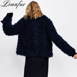 Manteaux en <span class=keywords><strong>fausse</strong></span> <span class=keywords><strong>fourrure</strong></span> Teddy bleu marine pour femmes, veste en <span class=keywords><strong>fausse</strong></span> <span class=keywords><strong>fourrure</strong></span> de mouton, veste Teddy - Product Image 3