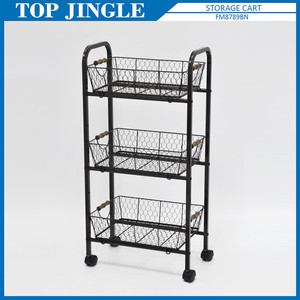 4 Wheel Metal Wire Serving Cart 2-Tier Circle Design Kitchen Furniture - Product Image 2